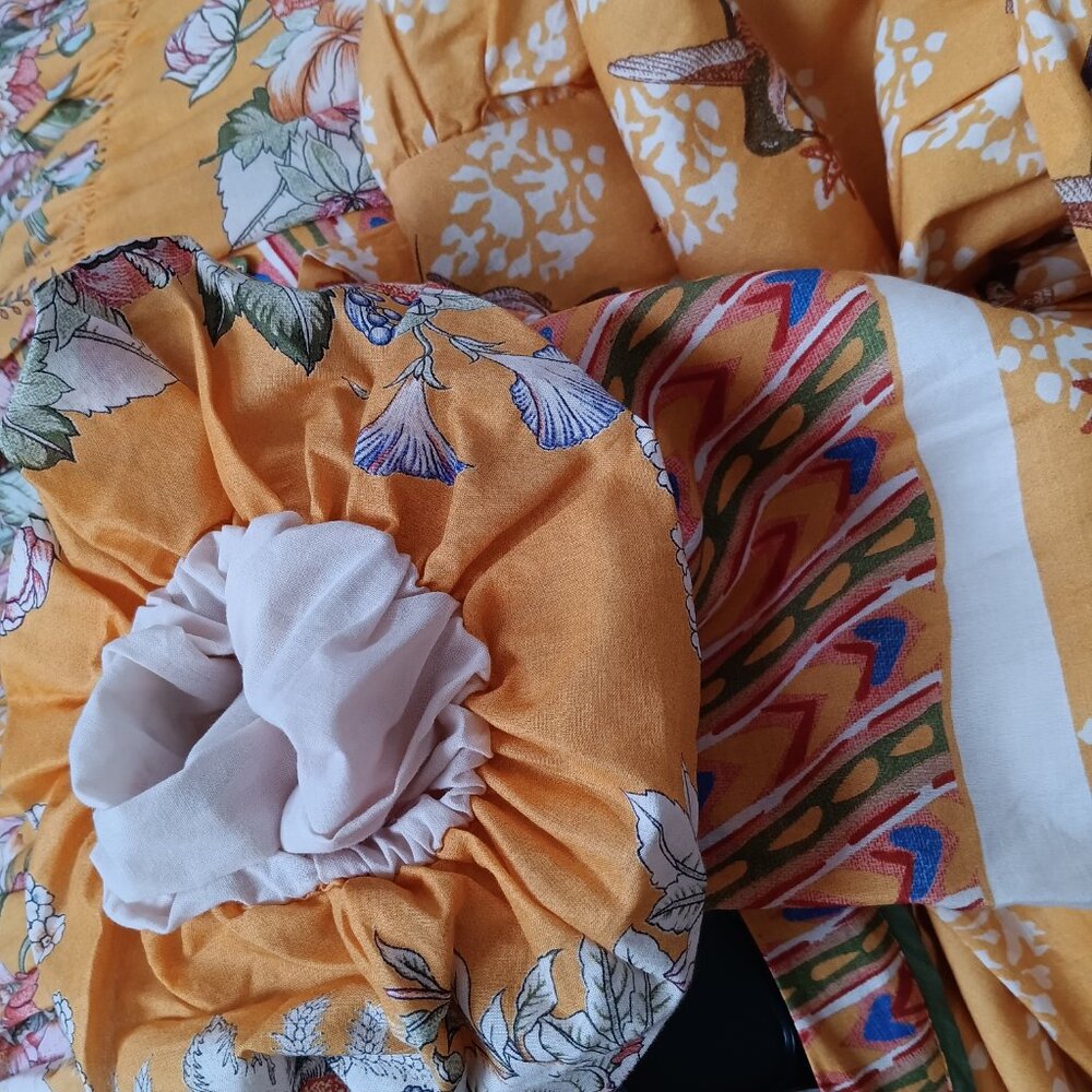 NWT Birds Flowers Alligators Cotton Maxi Sunflower Yellow Long Sleeve Dress - Picture 13 of 15